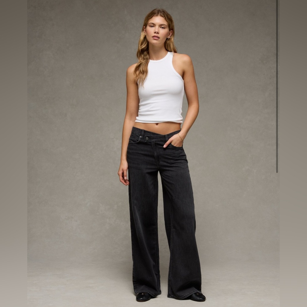 AE Dreamy Drape Strigid Low Rise Ultra Wide Leg Jean Black Size 20 - Picture 2 of 8